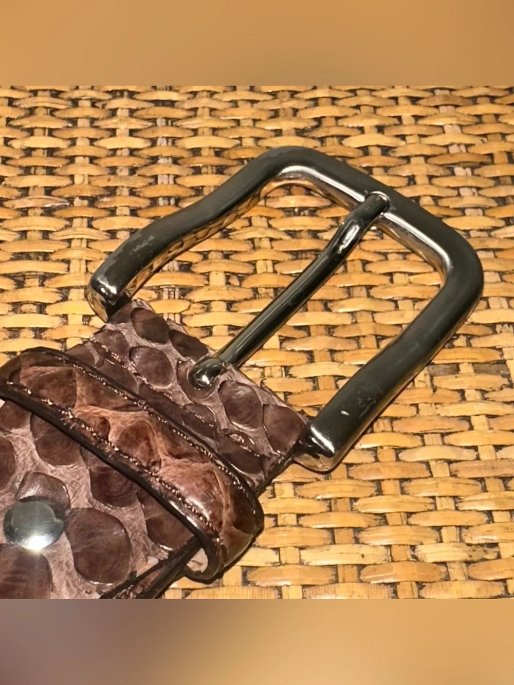 Vintage Python Snake Skin Belt Mens Brown Classic Preppy Old Money Made In Italy